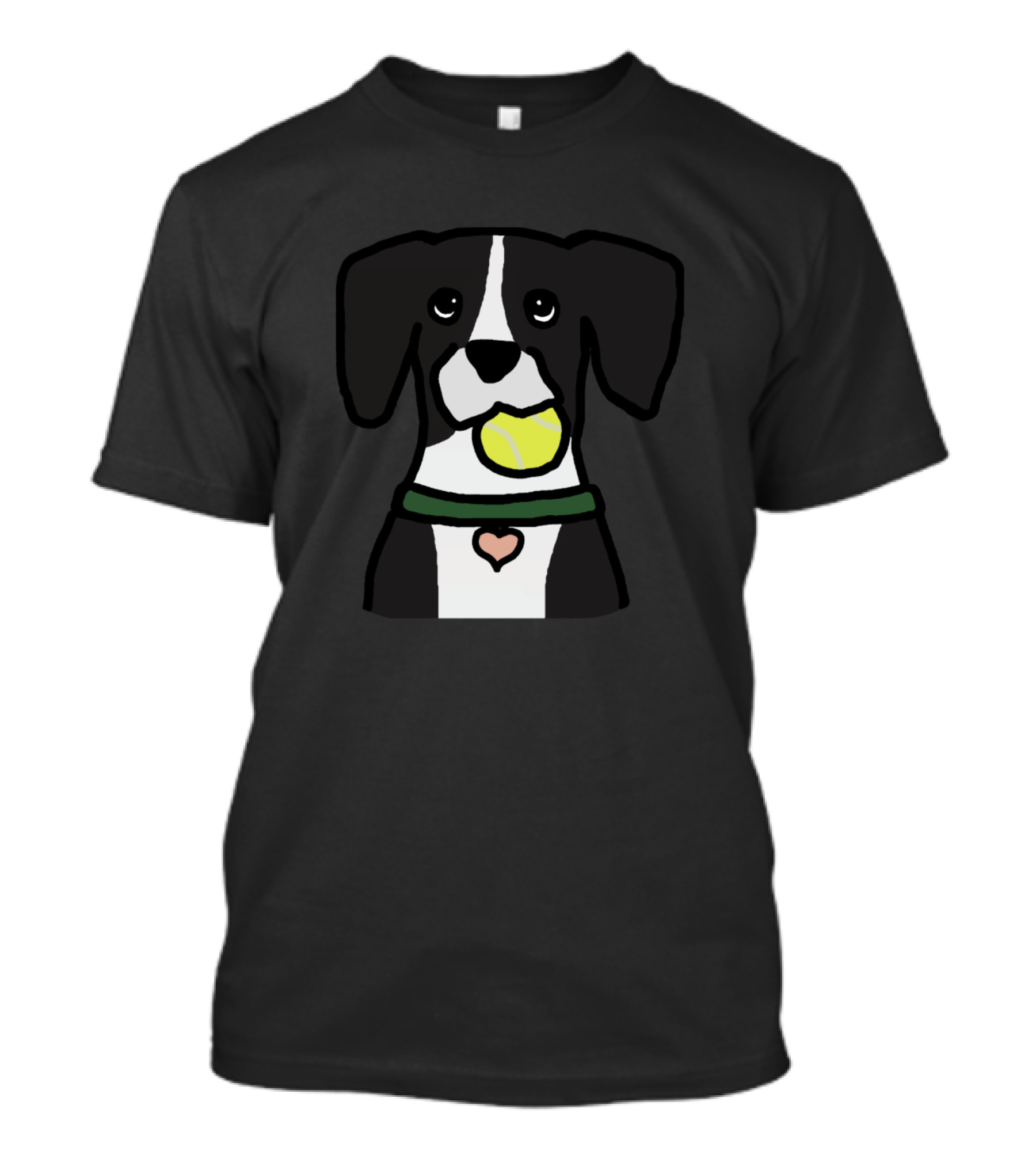 Black And White Dog With Tennis Ball Heart Collar Playful Companion T-Shirt