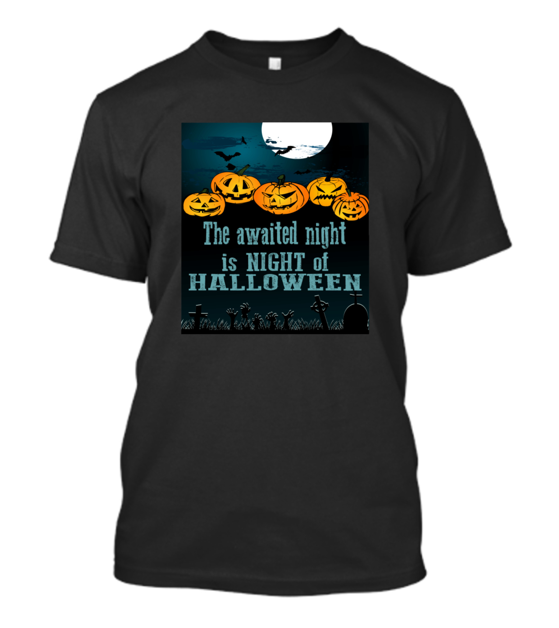 The Awaited Night Is Night Of Halloween Retro Vint Jack-o'-Lantern Bats Moon Graveyard T-Shirt