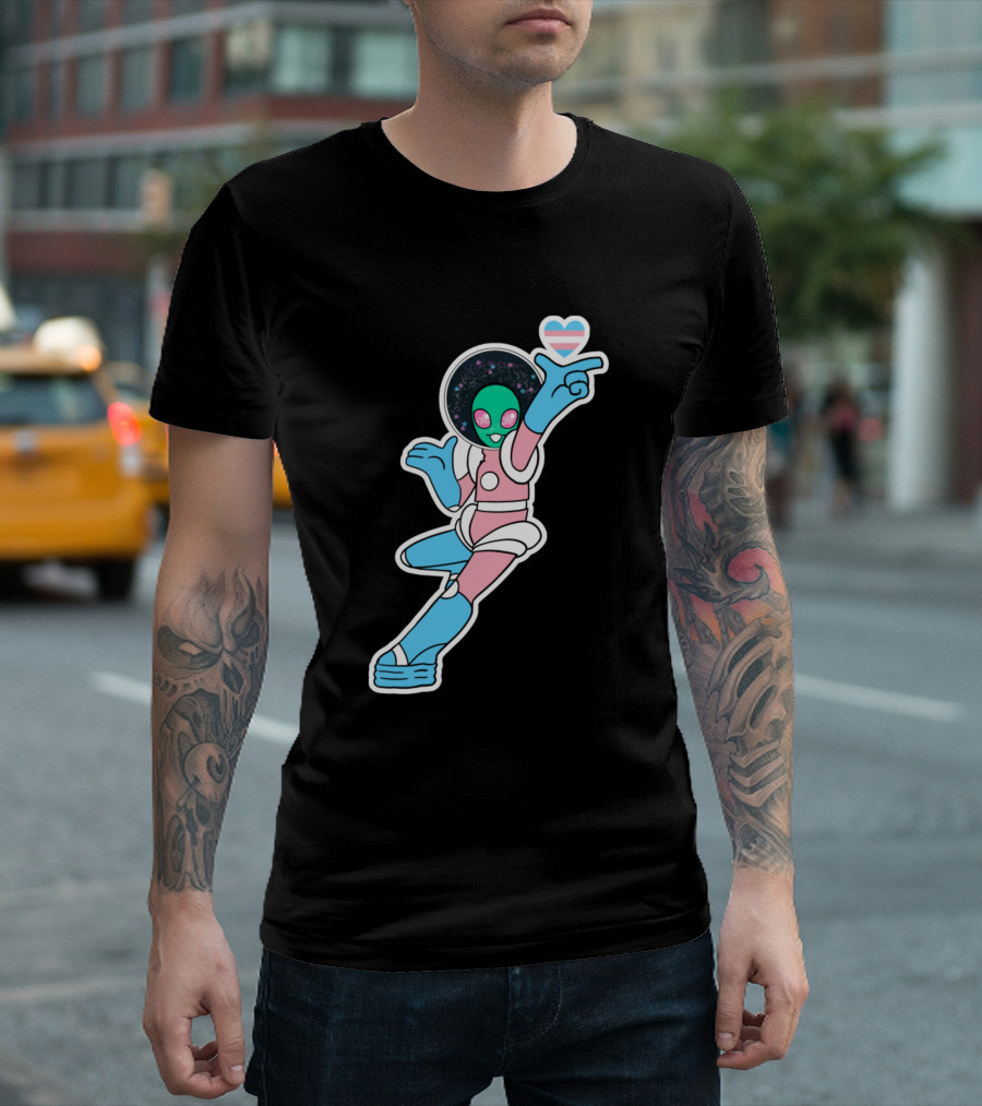 Trans Alien Pride Cosmic Heart Gesture T-Shirt