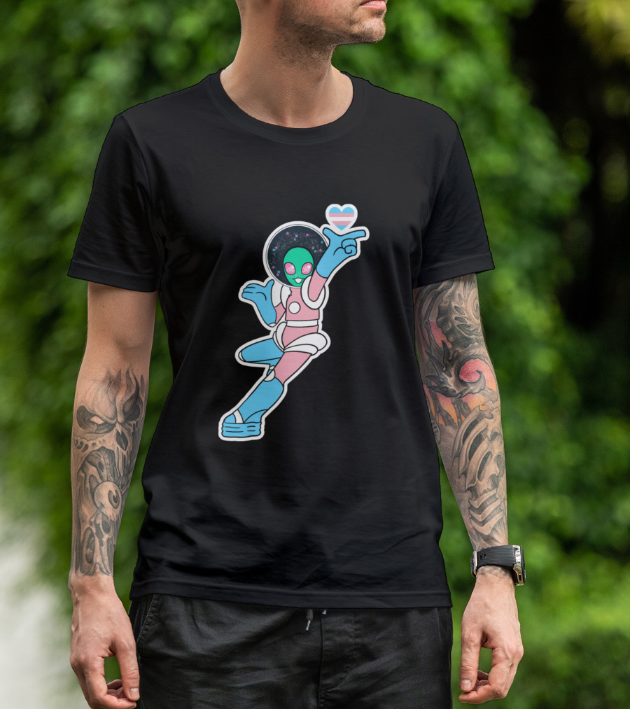 Trans Alien Pride Cosmic Heart Gesture T-Shirt