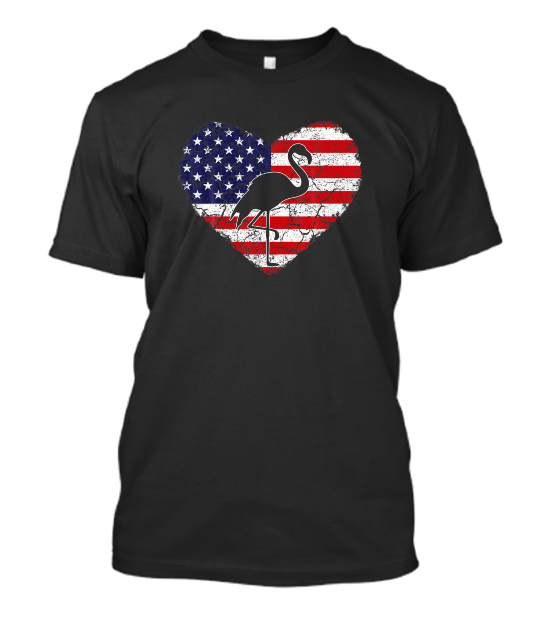 Vintage Flamingo Heart American Flag Animal Lover T-Shirt