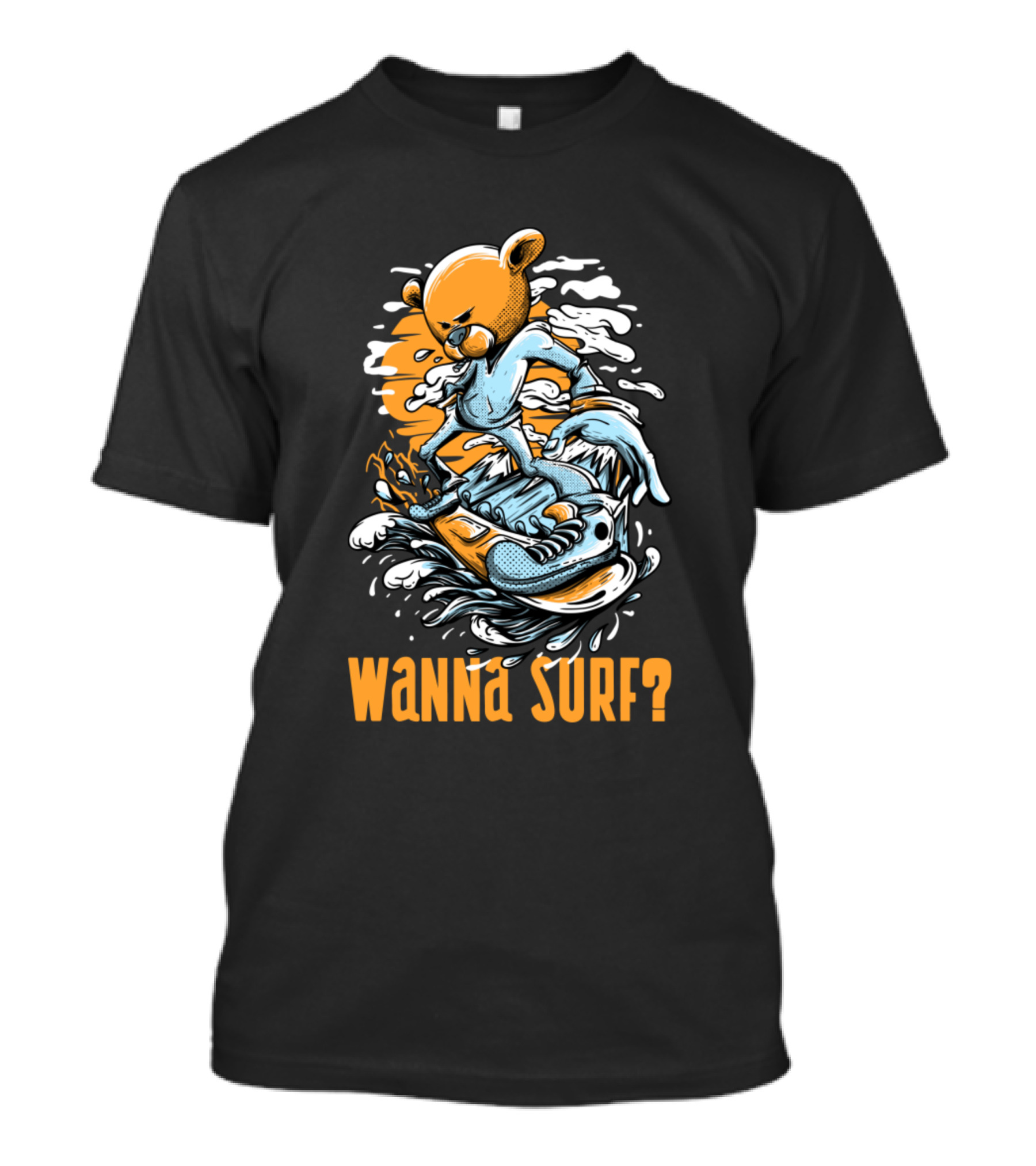 Wanna Surf? Cartoon Bear Riding Waves On Skateboard T-Shirt