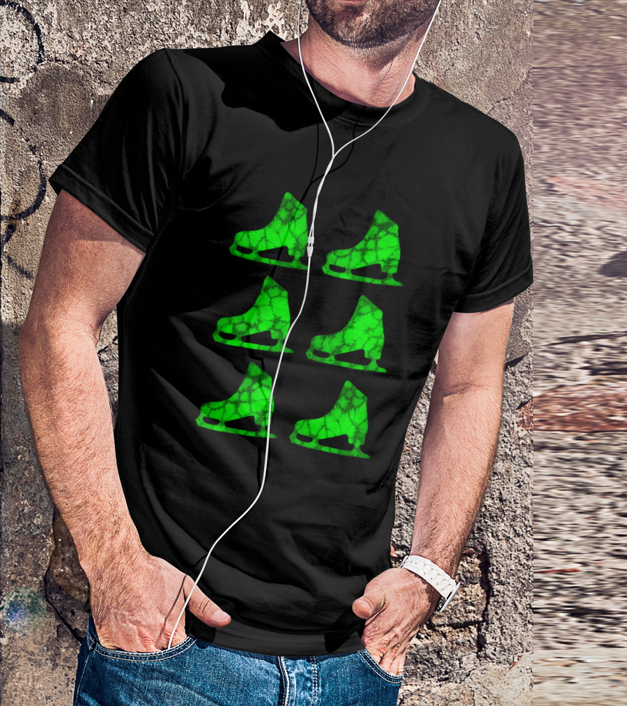 Watercolor Figure Skates Green Six T-Shirt