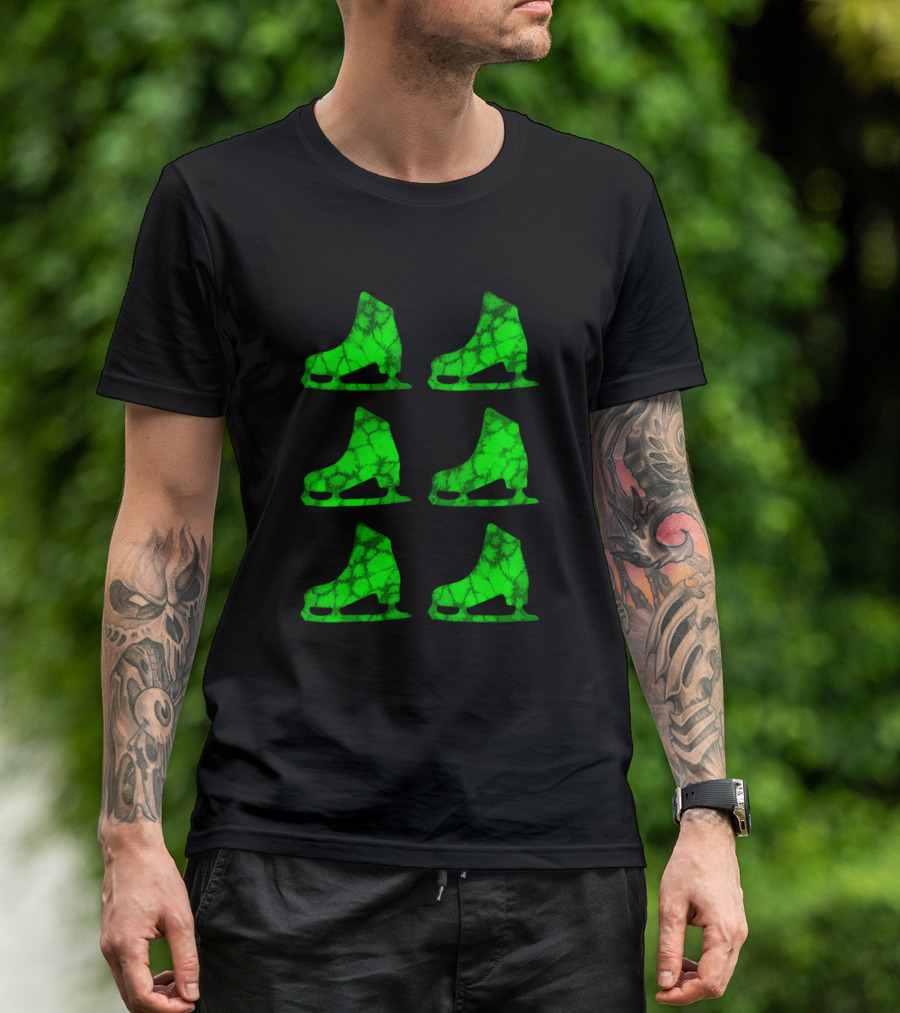 Watercolor Figure Skates Green Six T-Shirt