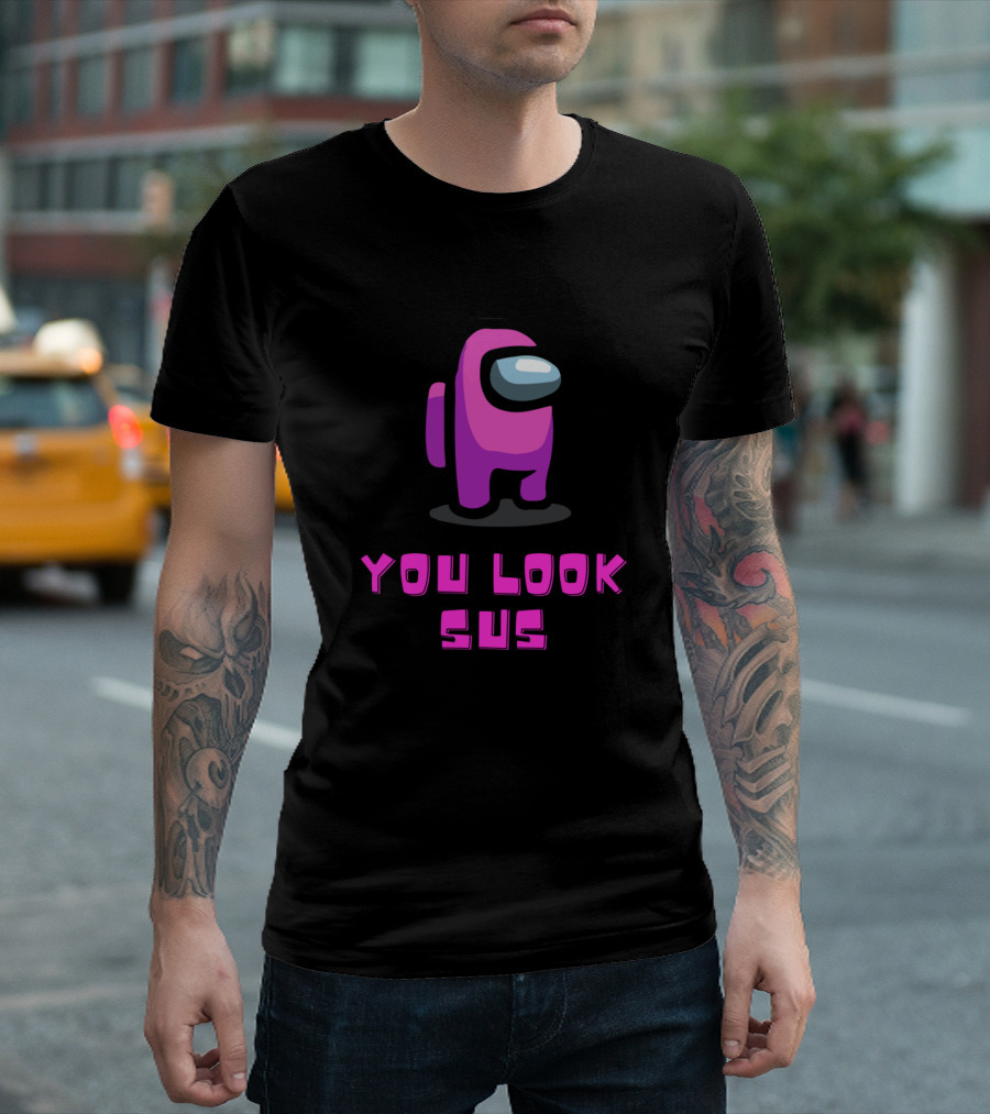 Among Us Pink Character You Look Sus Impostor Crewmate Meme T-Shirt