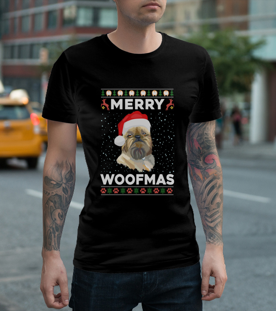 Merry Woofmas Brussels Griffon Dog Christmas Santa Hat Festive T-Shirt
