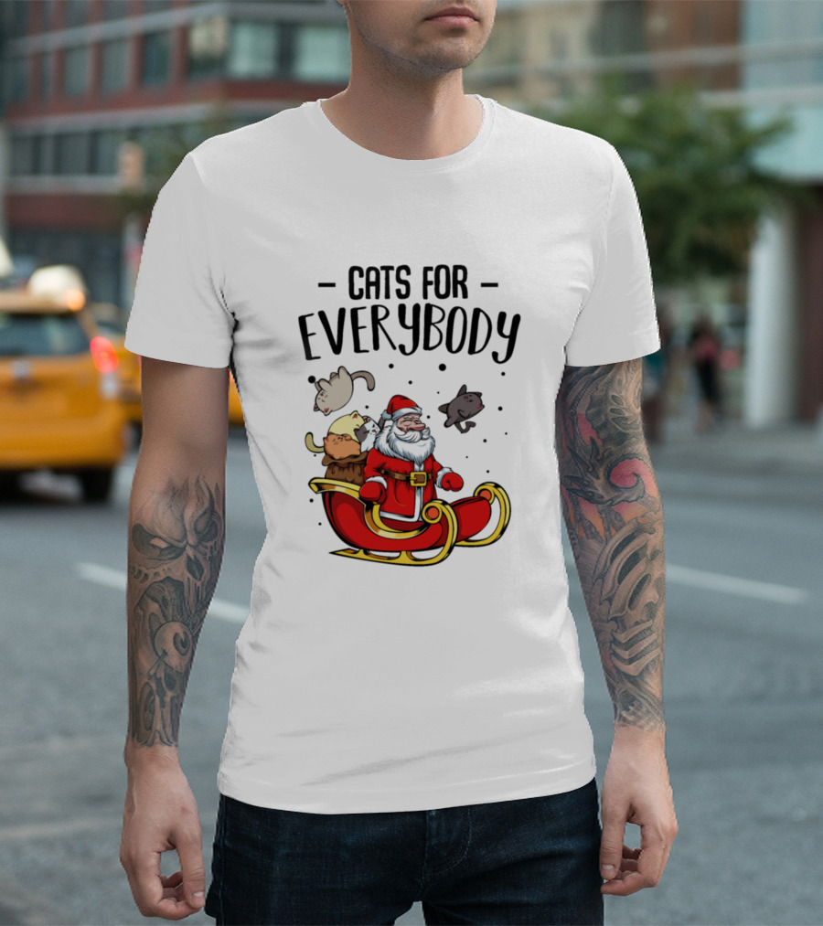 Cats for Everybody Santa Christmas Cute Cat Lover Sleigh T-Shirt