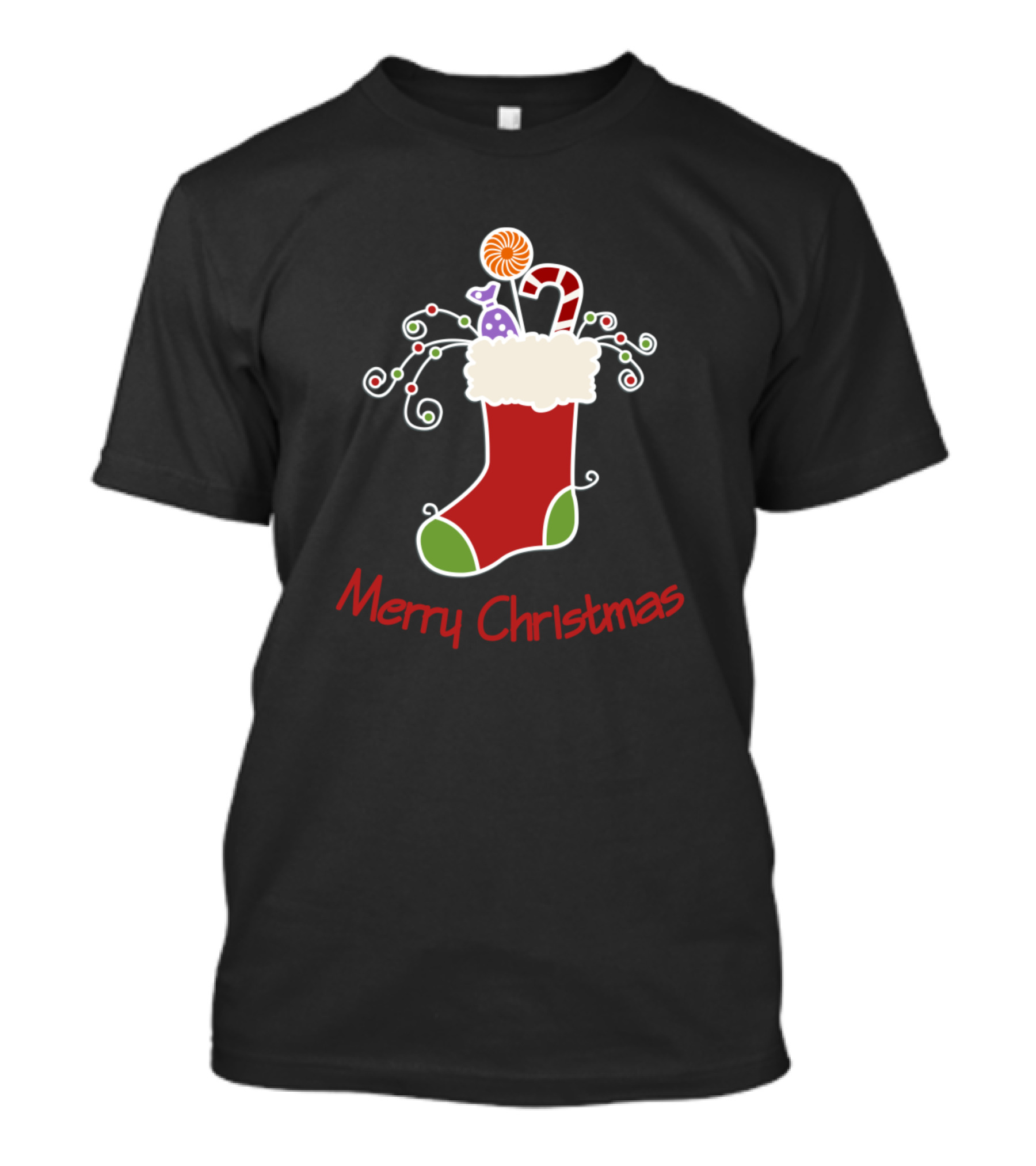 Merry Christmas Stocking Sock With Candy Cane And Lollipop T-Shirt