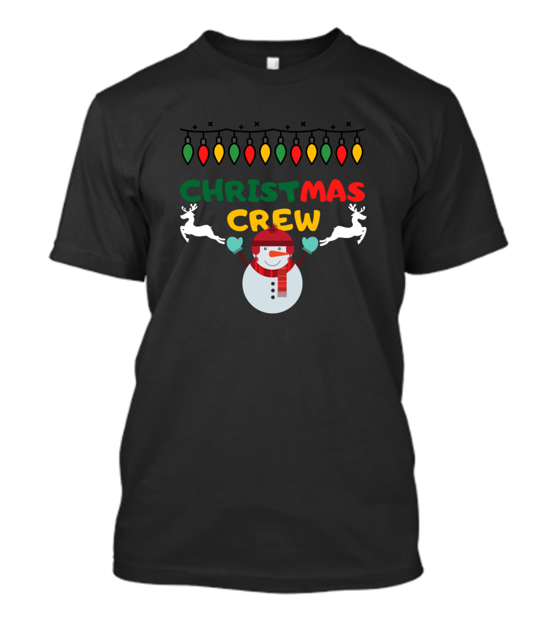 Christmas Crew Snowman And Reindeer Festive Lights T-Shirt