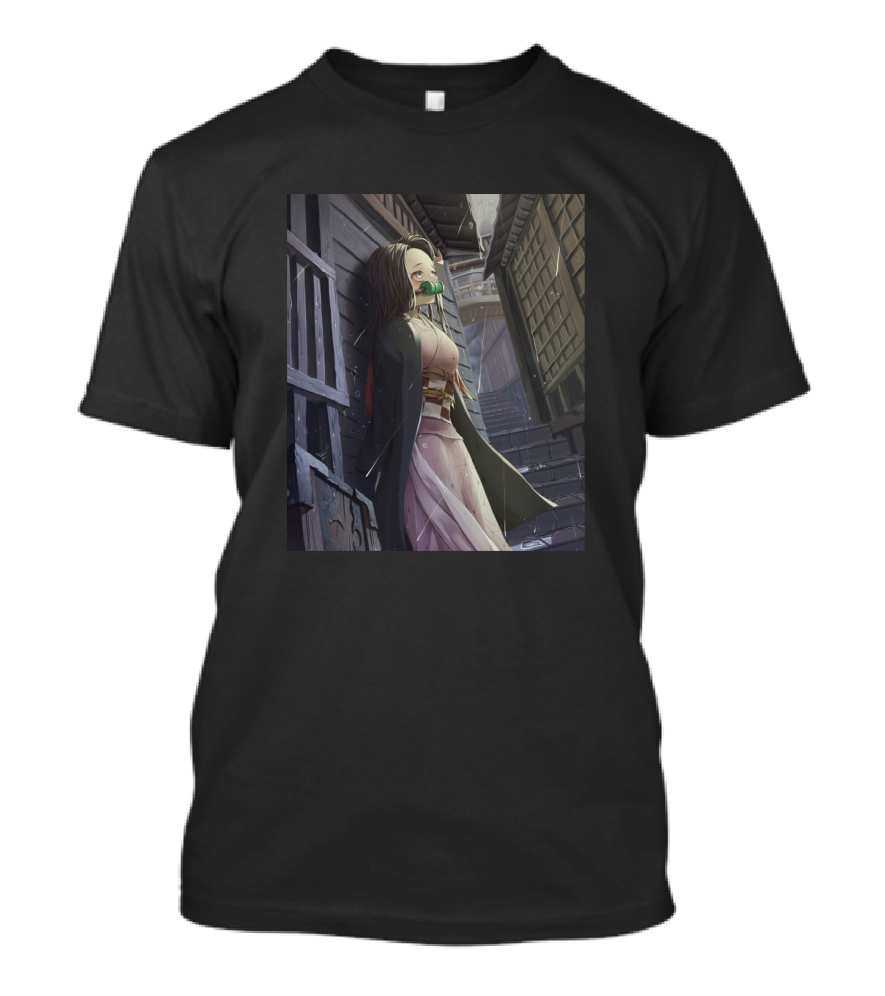 Demon Slayer Nezuko Kamado Rainy Street Scene T-Shirt