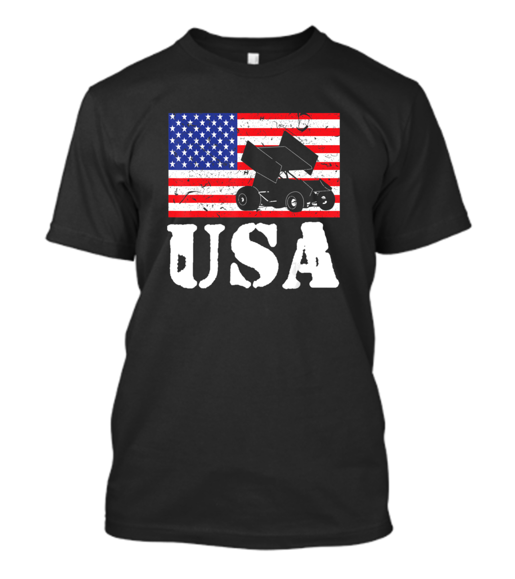 Distressed USA American Flag Sprint Car Racing T-Shirt