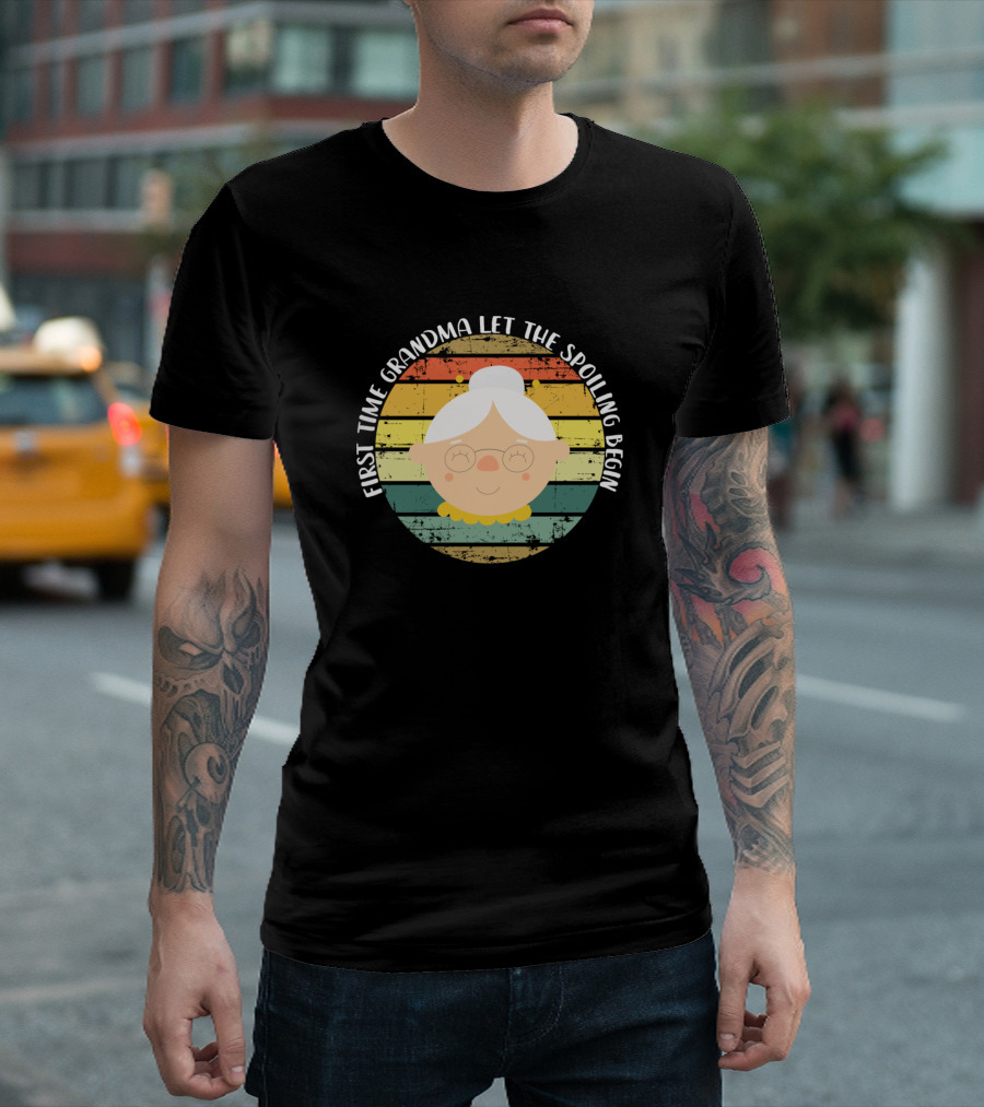 First Time Grandma Let The Spoiling Begin Retro Rainbow Grandma T-Shirt