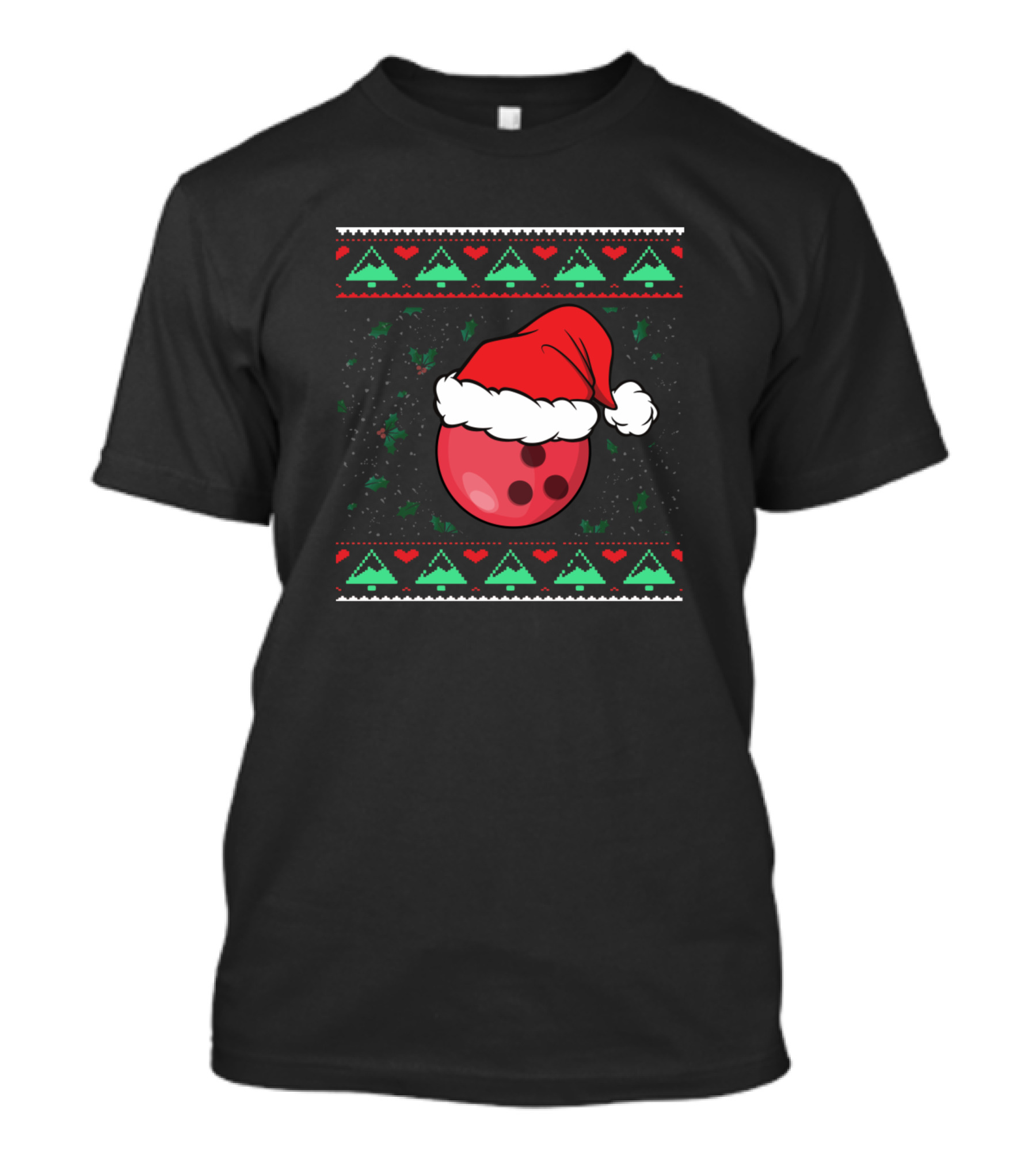 Funny Christmas Ugly Bowling Santa Hat Bowling Ball T-Shirt