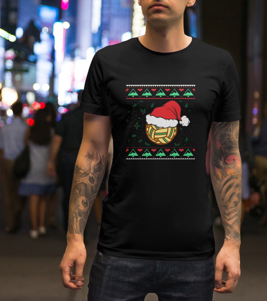 Funny Ugly Christmas Sepak Takraw Ball With Santa Hat Holiday T-Shirt