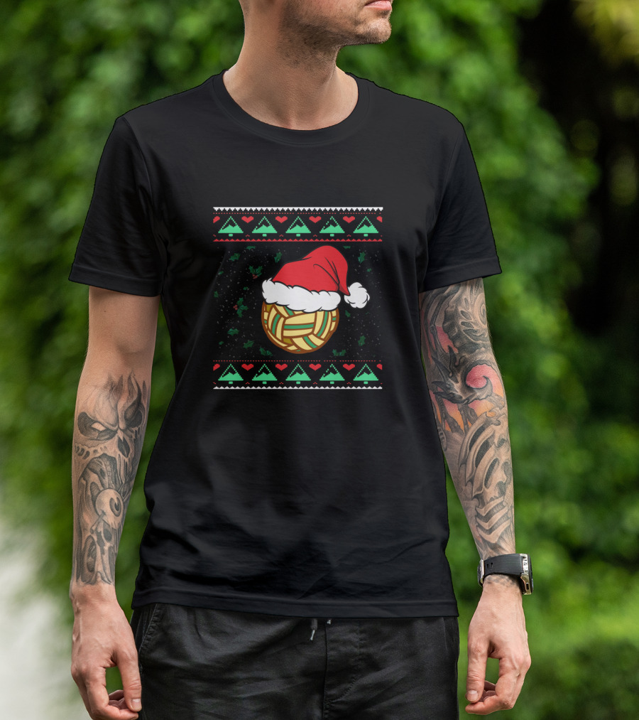 Funny Ugly Christmas Sepak Takraw Ball With Santa Hat Holiday T-Shirt