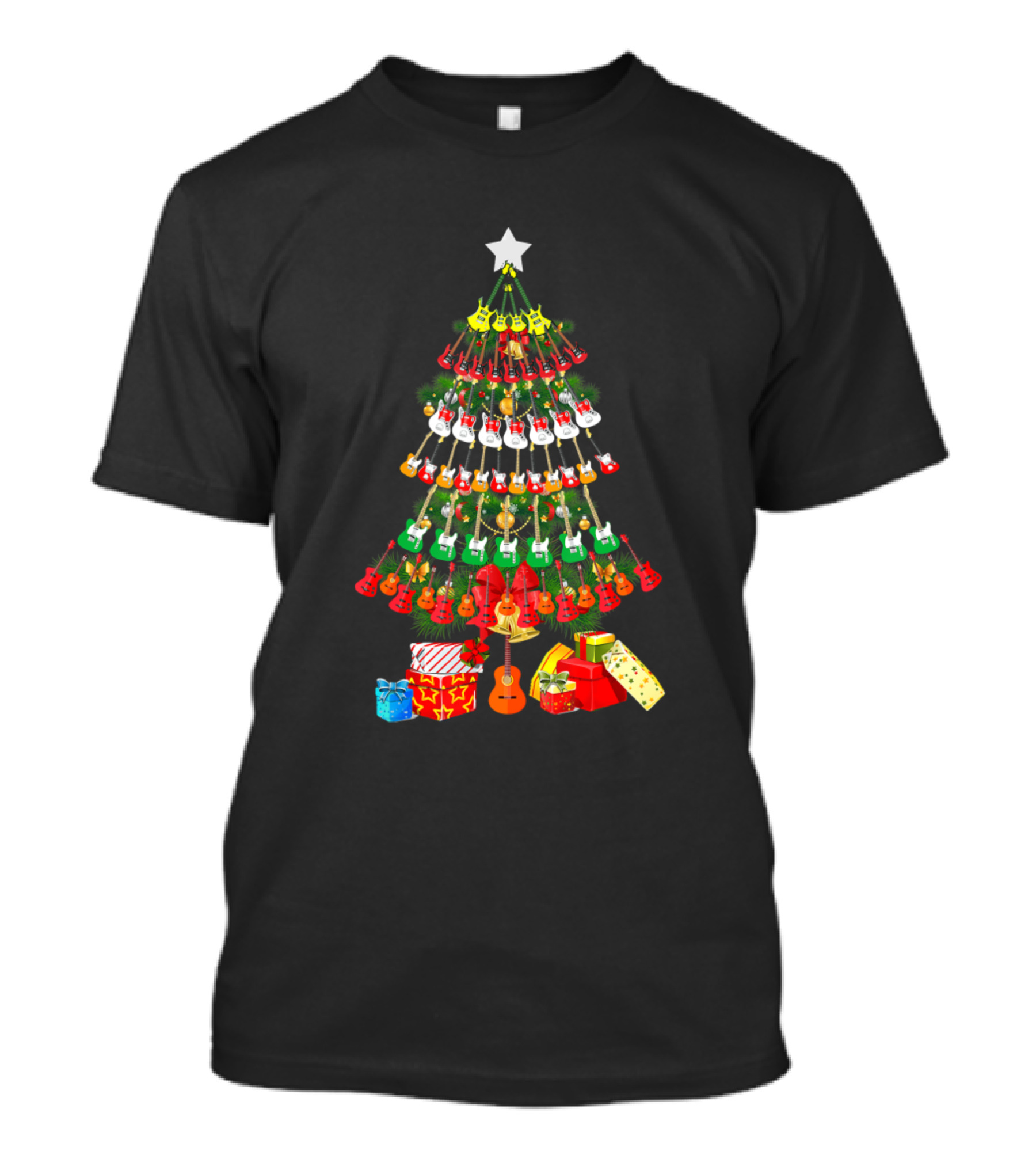 Merry Funny Guitar Christmas Tree With Presents T-Shirt