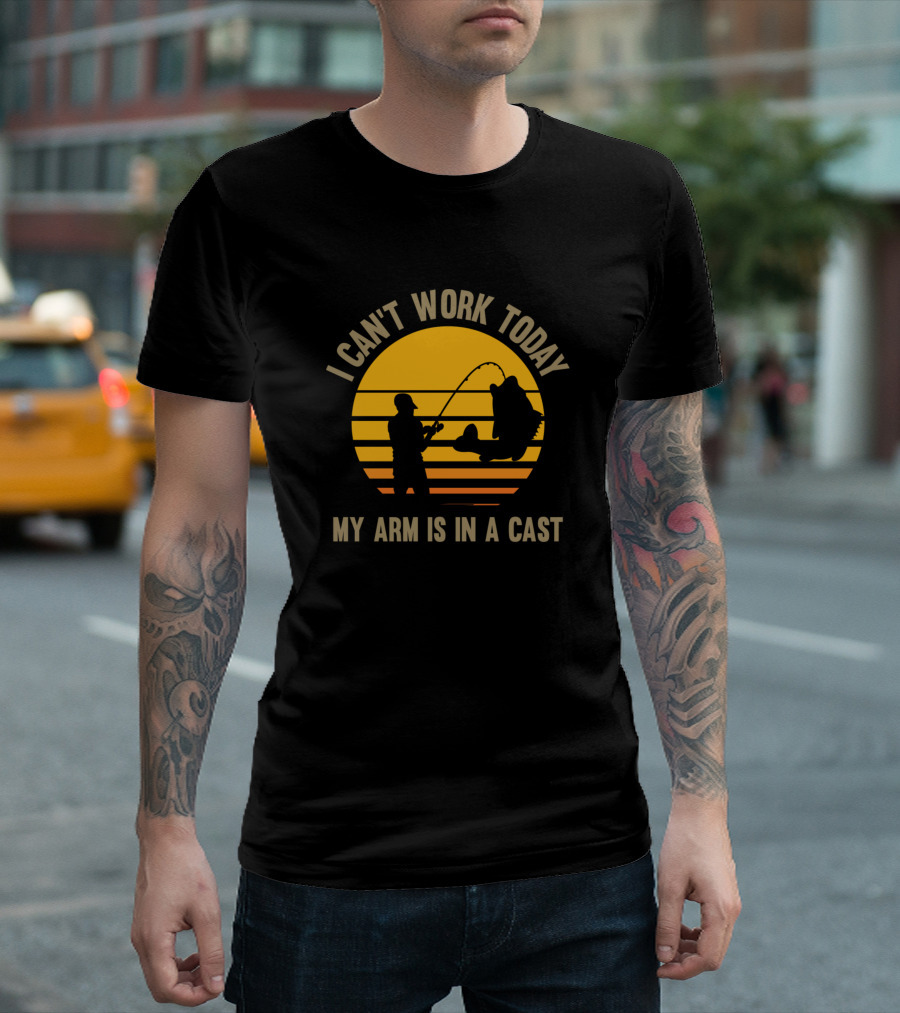 I Can't Work Today My Arm Is In A Cast Fishing Silhouette Sunset T-Shirt