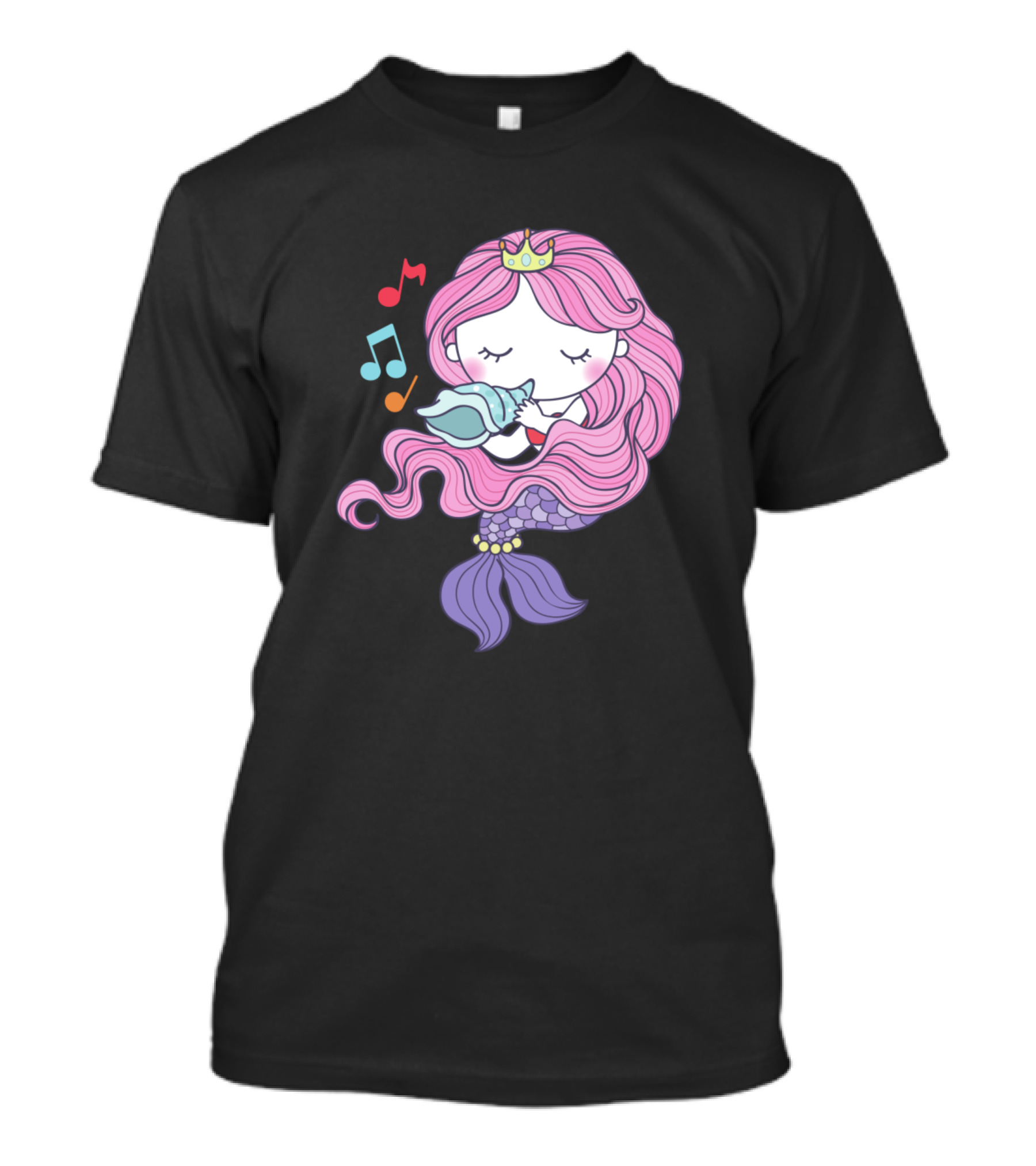 Mermaid Lover Cute Pink Haired Mermaid With Musical Notes And Shell T-Shirt