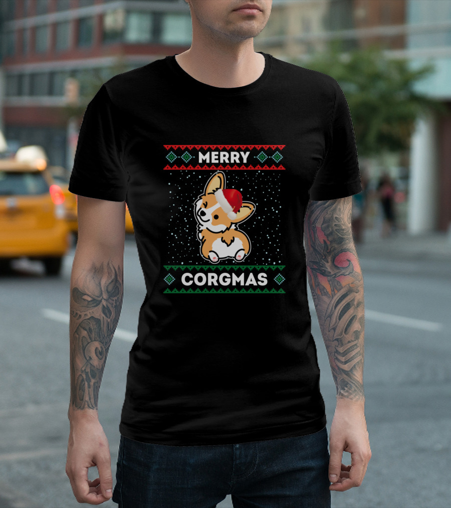 Merry Corgmas Funny Corgi with Santa Hat for Dog Lovers T-Shirt