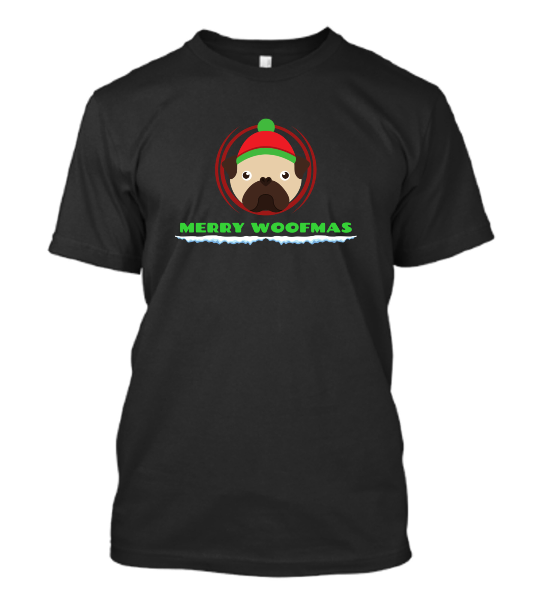 Merry Woofmas Christmas Dog In Festive Hat With Snow Effect T-Shirt
