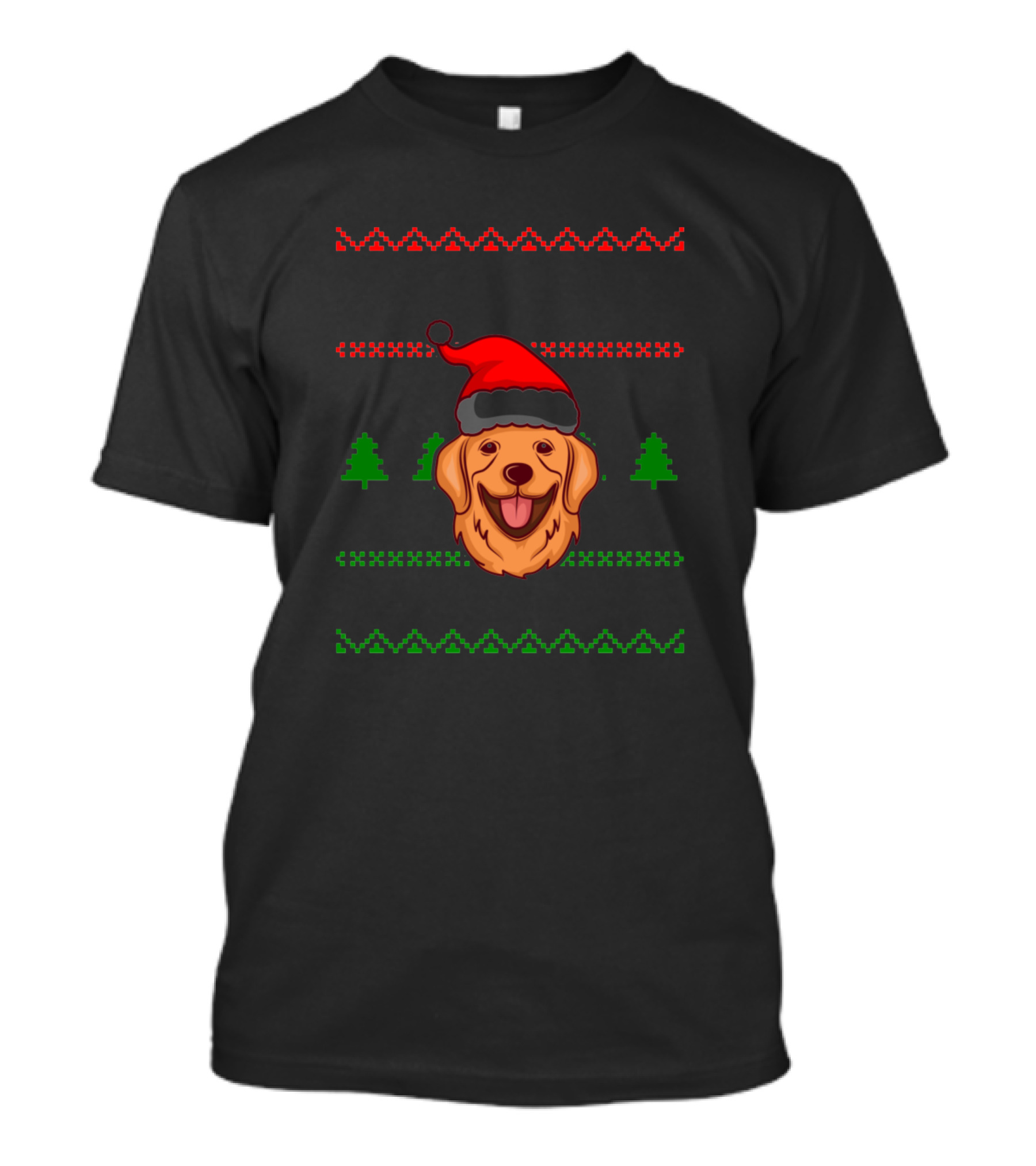 Merry Woofmas Golden Retriever Santa Hat Christmas Trees T-Shirt