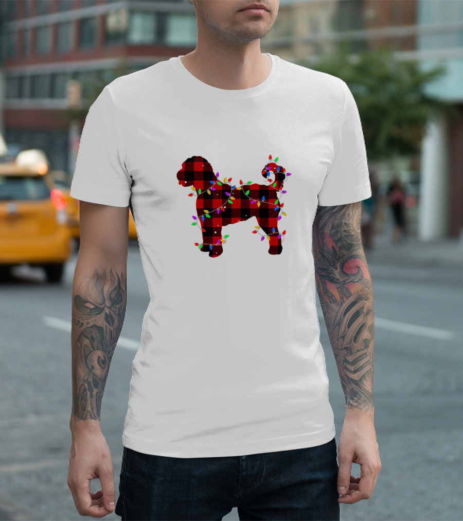 Doodle Christmas Pajamas Red Buffalo Plaid Lights T-Shirt