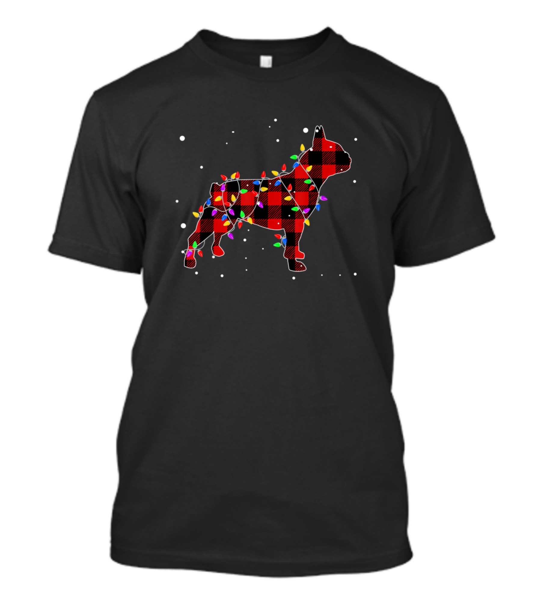 Pajamas Red Buffalo Plaid French Bulldog Christmas Lights Snow T-Shirt