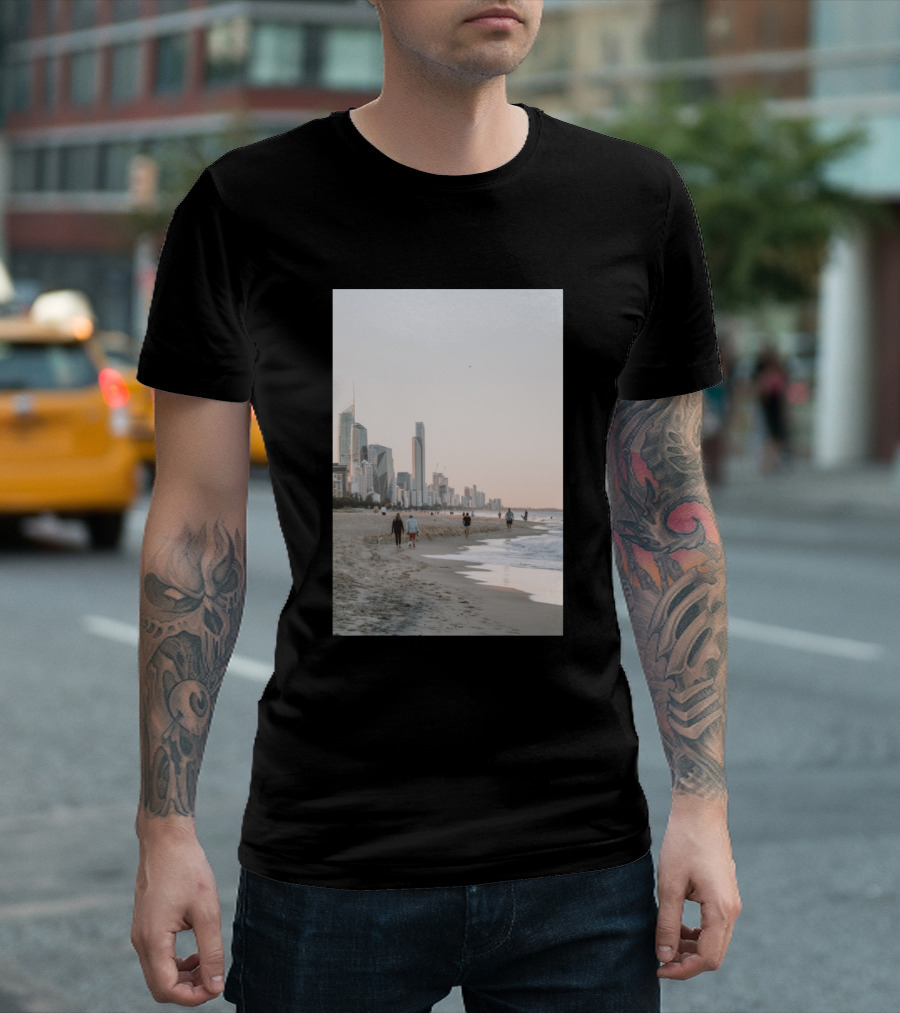 Photograph Of Surfers Paradise Beach Gold Coast Skyline At Dusk T-Shirt