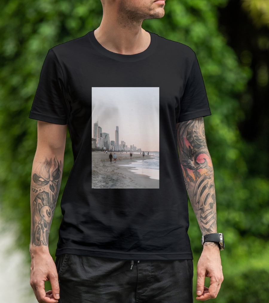 Photograph Of Surfers Paradise Beach Gold Coast Skyline At Dusk T-Shirt
