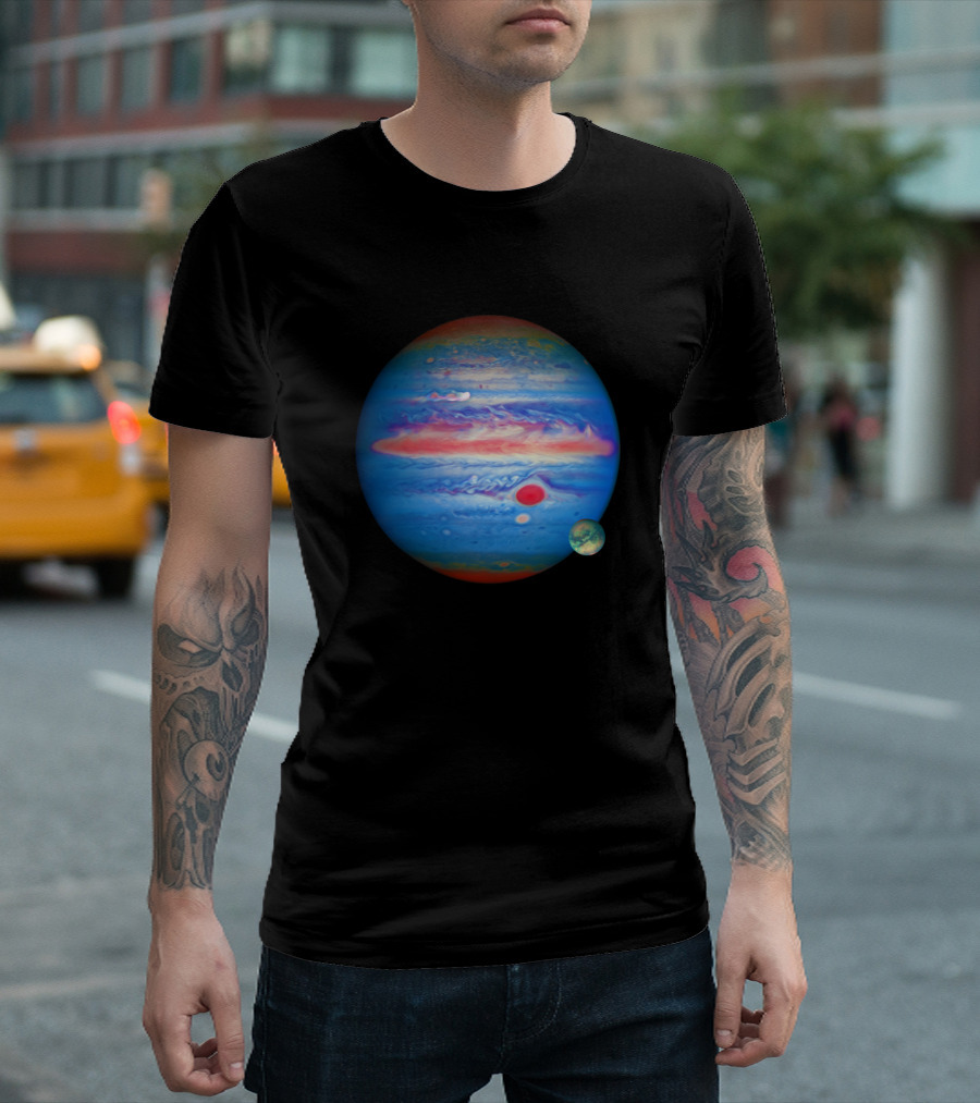 Planet Jupiter Colorful Gas Giant with Moon T-Shirt