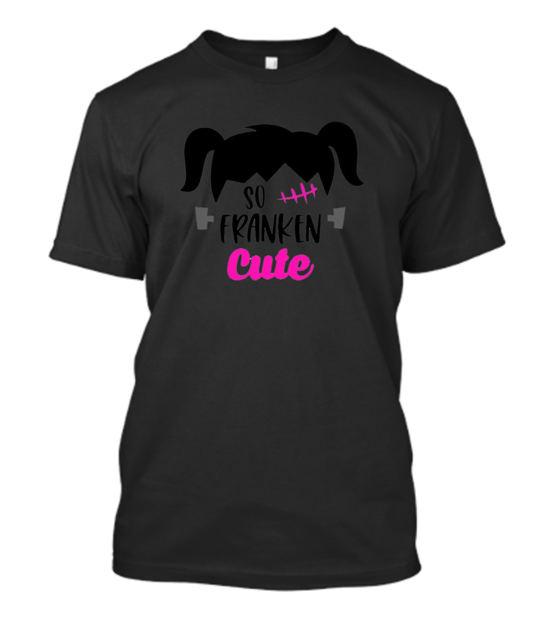 So Franken Cute Halloween Frankenstein Monster Black Hair Bow T-Shirt