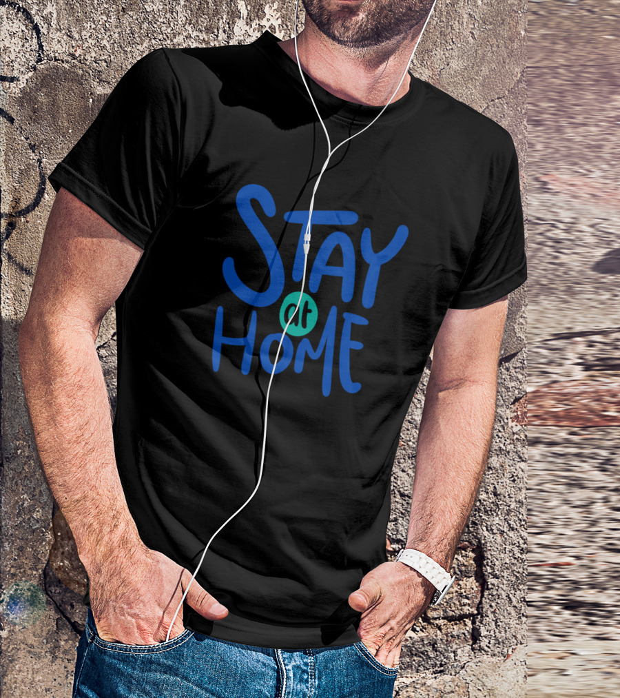 Stay At Home Blue And Green Handwritten T-Shirt