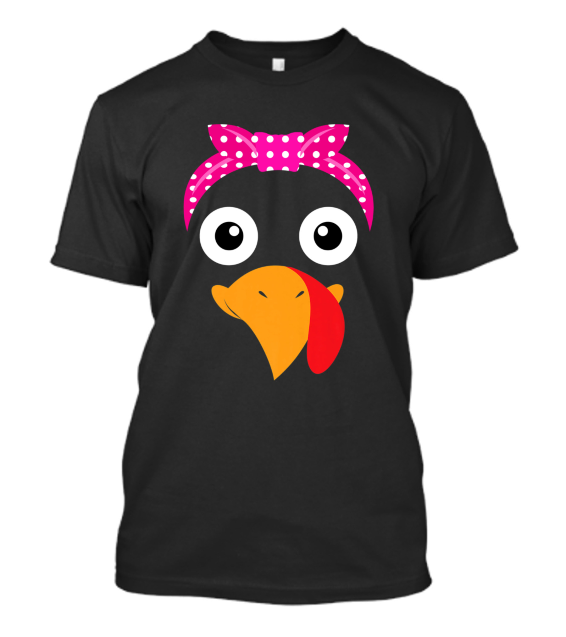 Thanksgiving Turkey Face With Pink Polka Dot Bandana T-Shirt