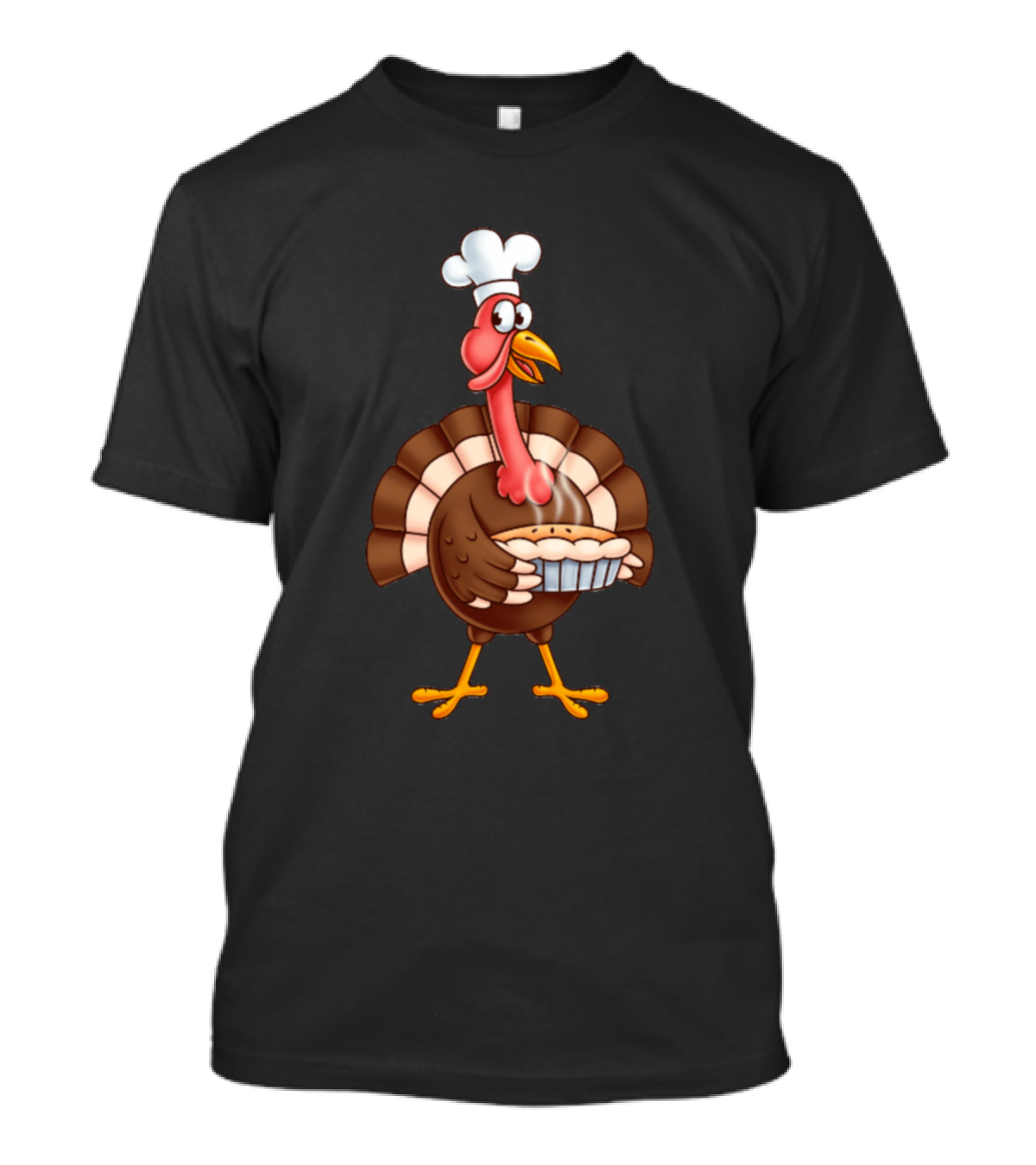 Thanksgiving Cartoon Turkey With Chef Hat Holding Pie T-Shirt