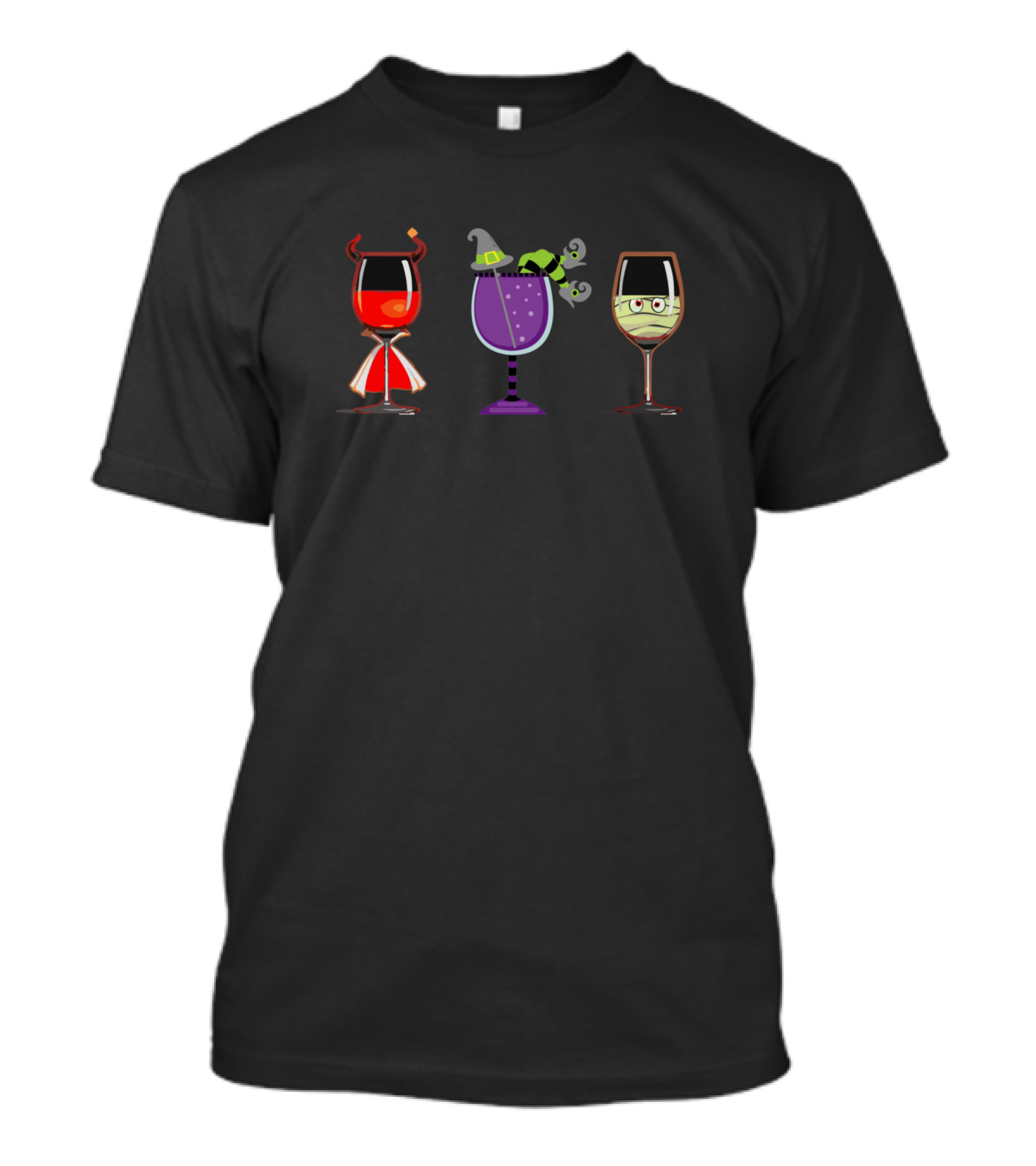 Three Glasses Of Wines Devil Witch Mummy Funny Halloween Wine T-Shirt