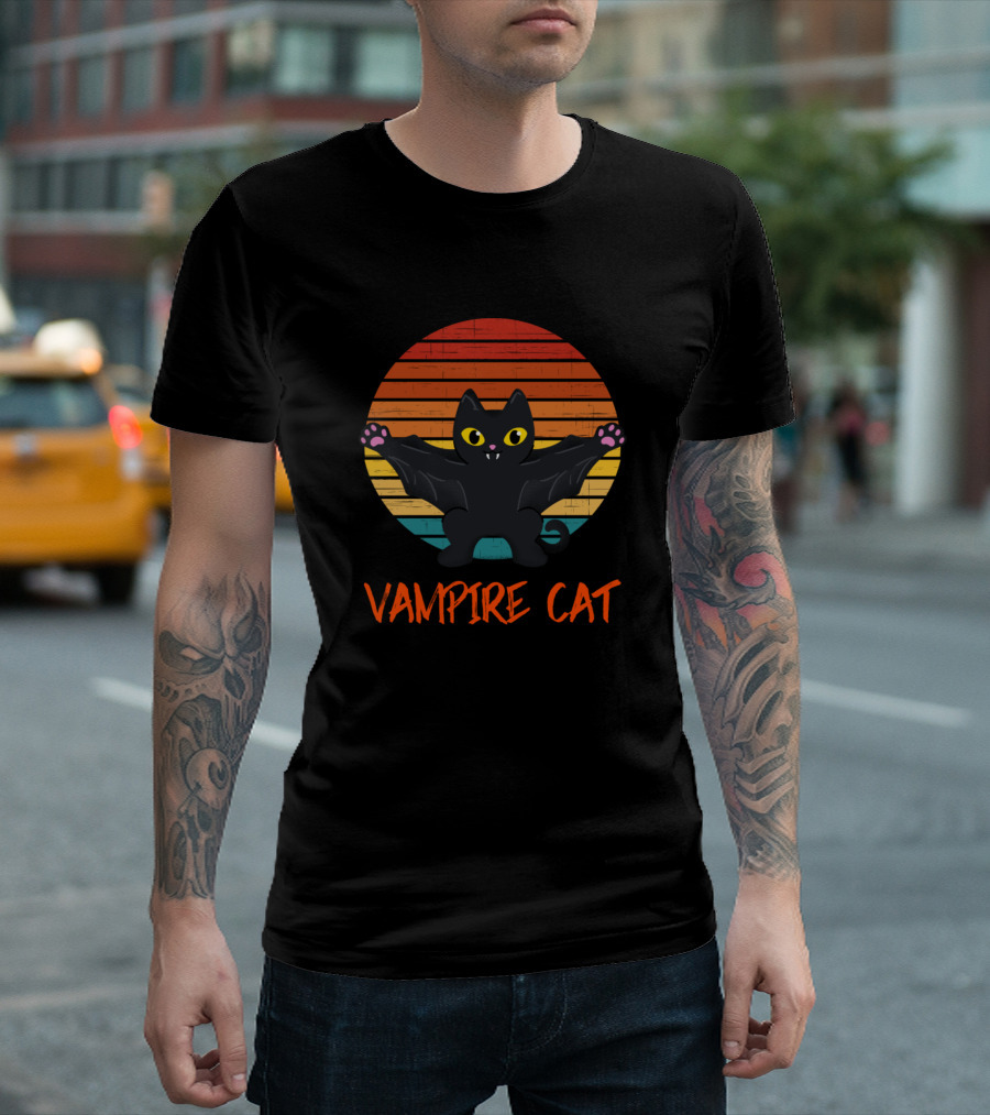 Retro Sunset Vampire Cat T-Shirt