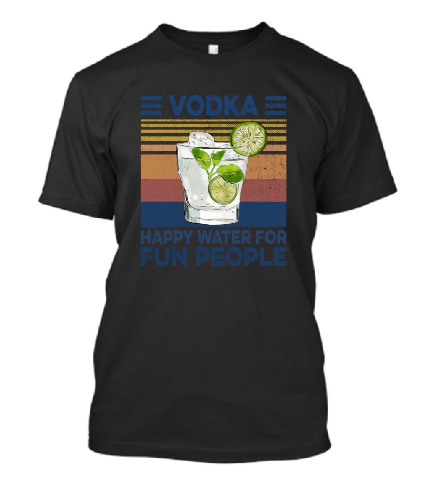 Vodka Happy Water For Fun People Retro Sunset Lime Drink T-Shirt