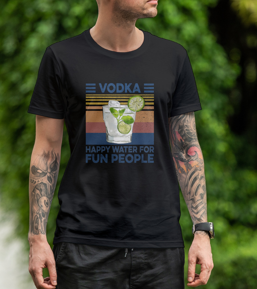 Vodka Happy Water For Fun People Retro Sunset Lime Drink T-Shirt