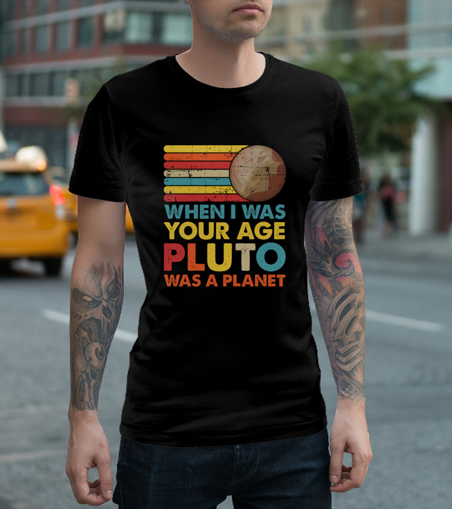 When I Was Your Age Pluto Was A Planet Retro Style Striped T-Shirt