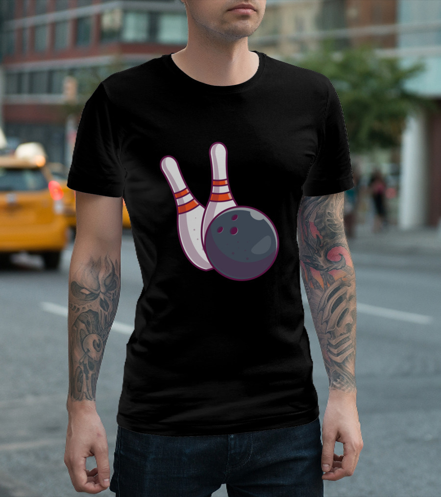 Bowling Pins With Bowling Ball Cartoon Bowling Alley Icon Fun Sports Game T-Shirt