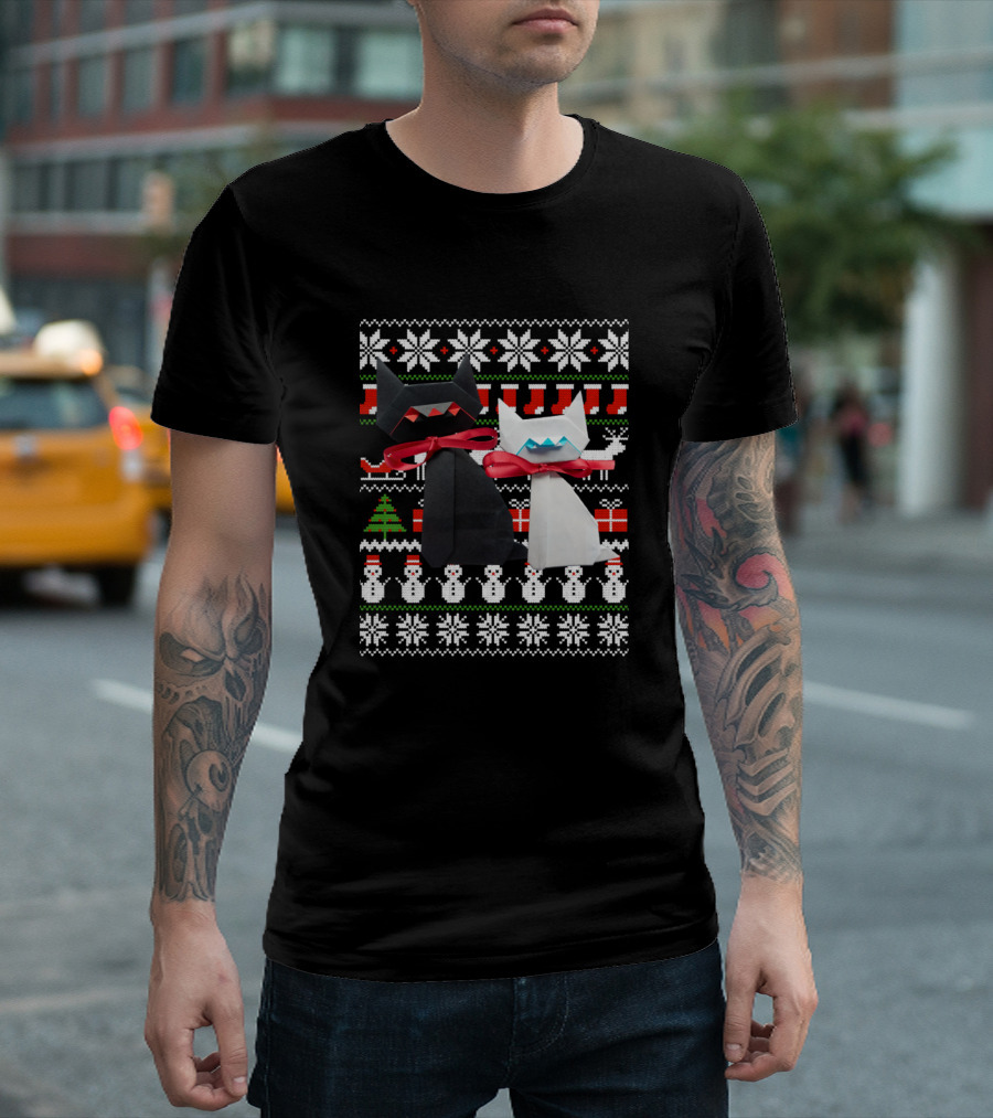Cat Origami Ugly Christmas Sweater Cute Paper Folding T-Shirt