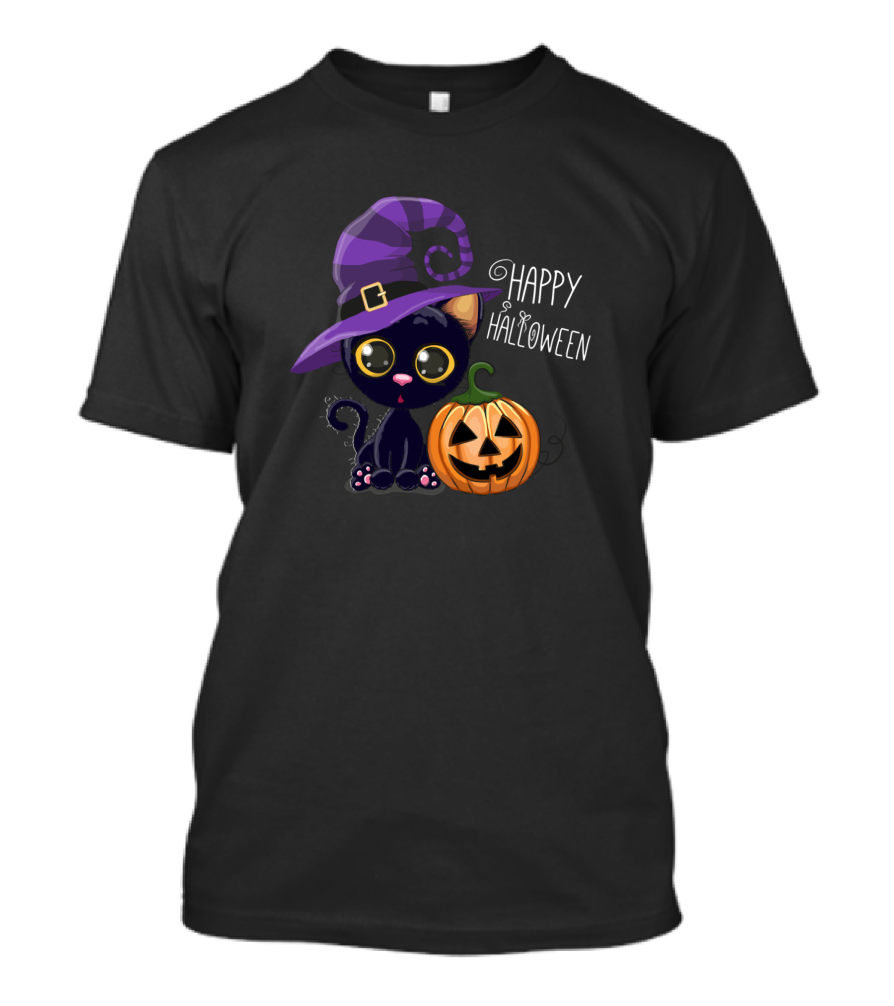 Happy Halloween Black Cat Kitty Funny Cats With Pumpkin T-Shirt