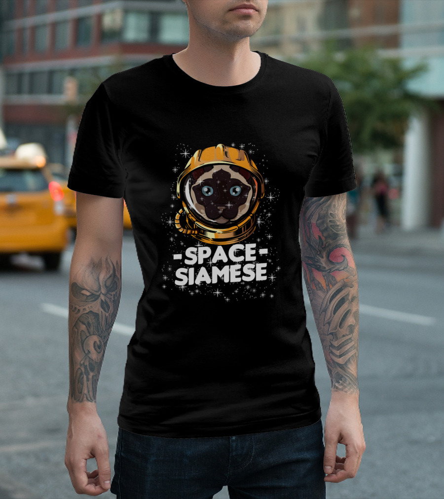 Space Siamese Astronaut Cat in Stars T-Shirt