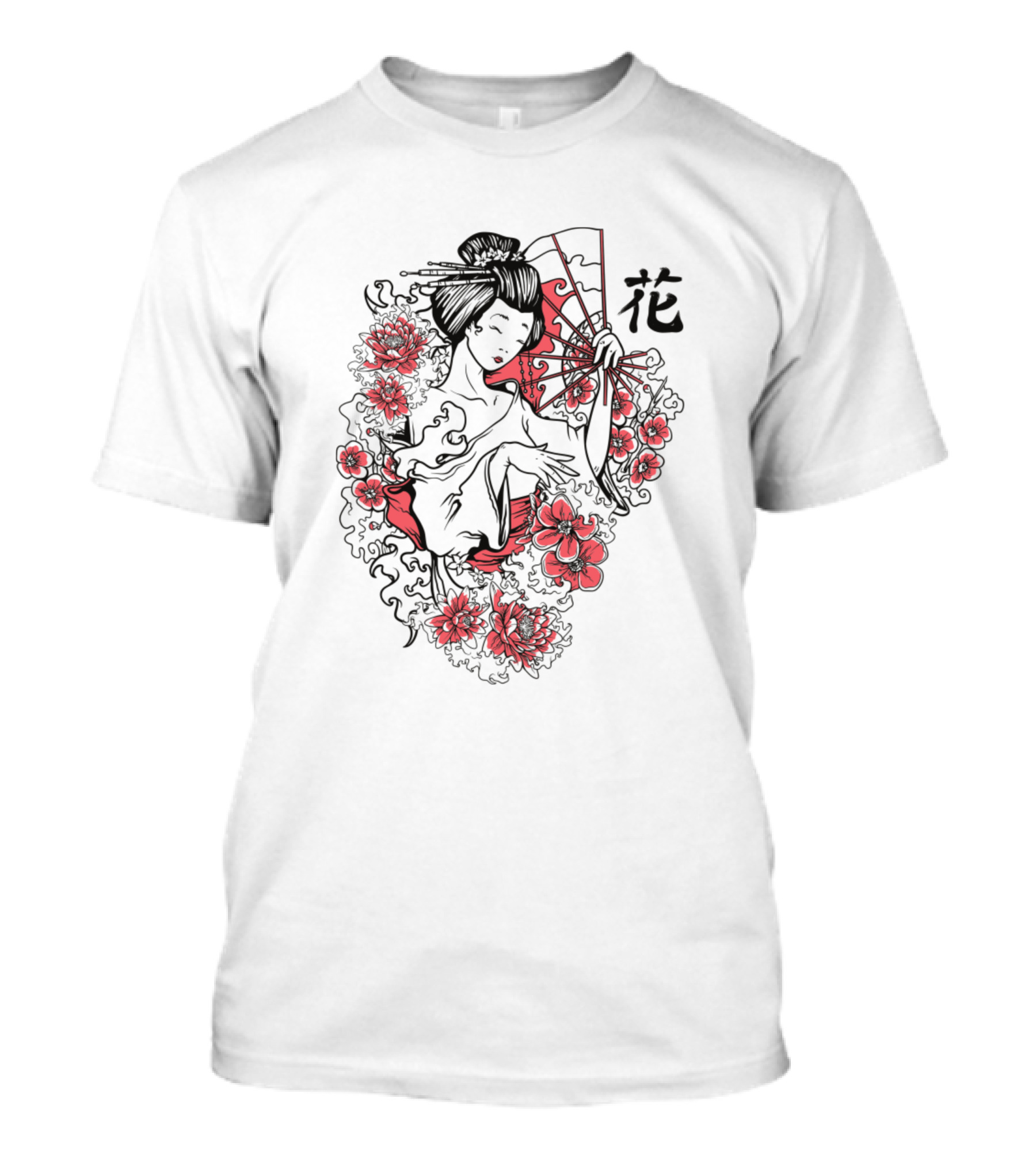 Chinese Geisha With Fan And Floral Elements 花 T-Shirt