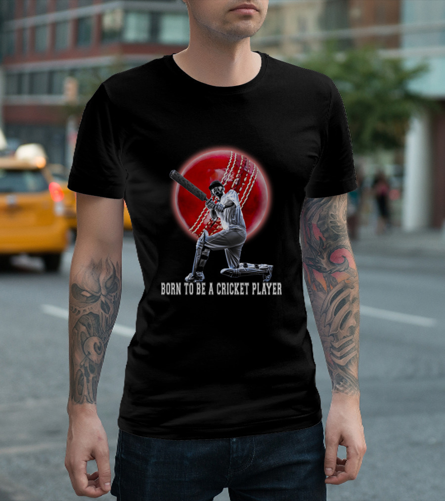 Born to Be a Cricket Player with Bat and Ball Sport T-Shirt