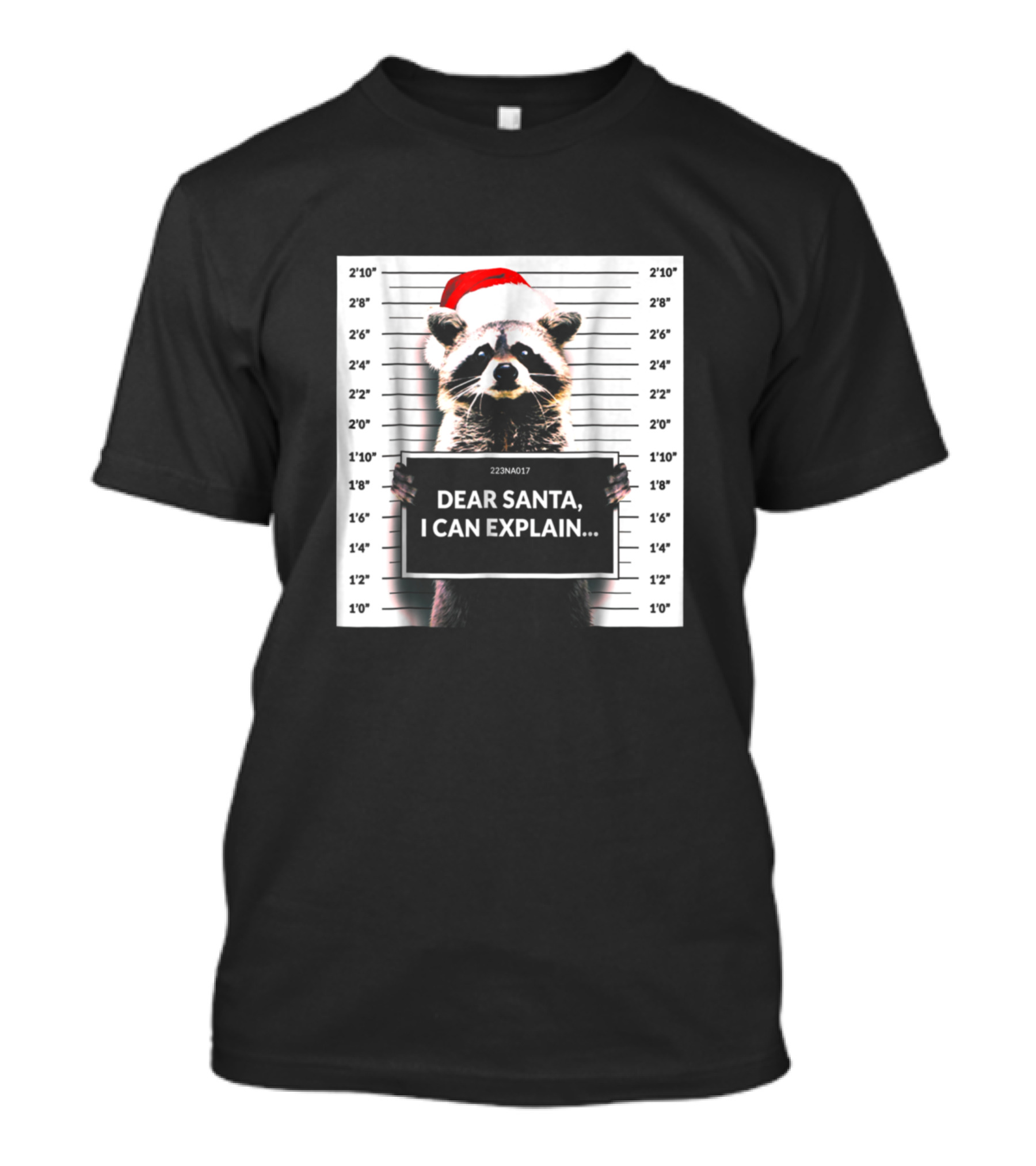 Dear Santa I Can Explain Funny Christmas Raccoon Mugshot Santa Hat T-Shirt