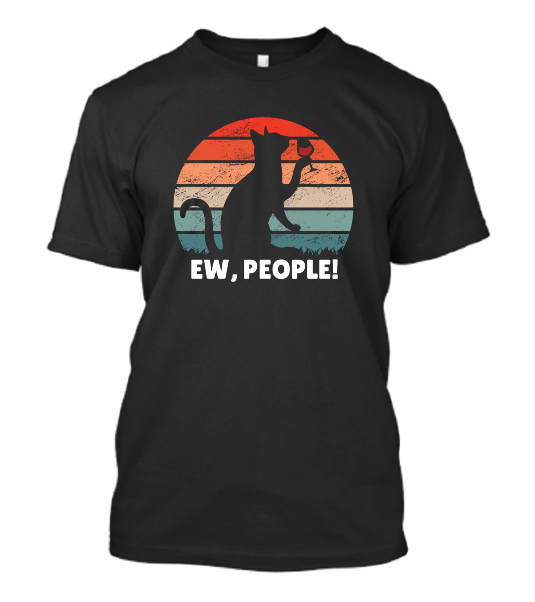Ew People Funny Retro Cats Drinking Wine T-Shirt