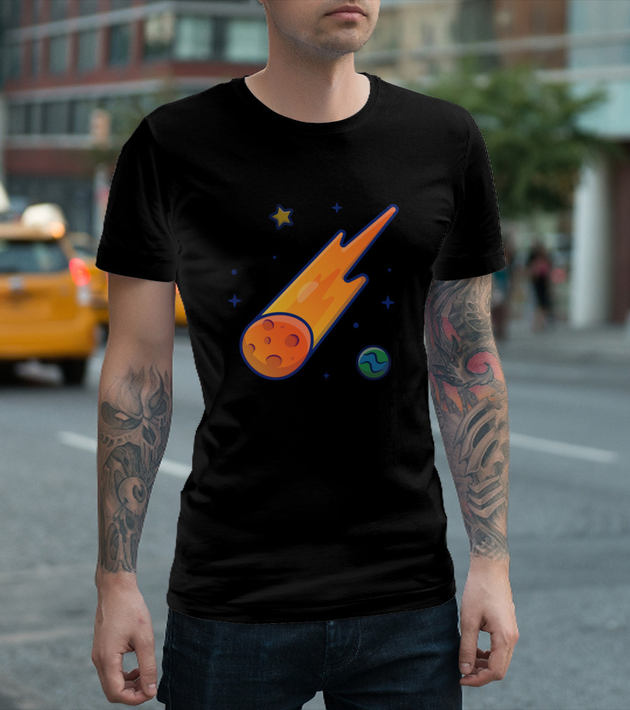 Falling Meteor Cartoon Starry Space Scene T-Shirt