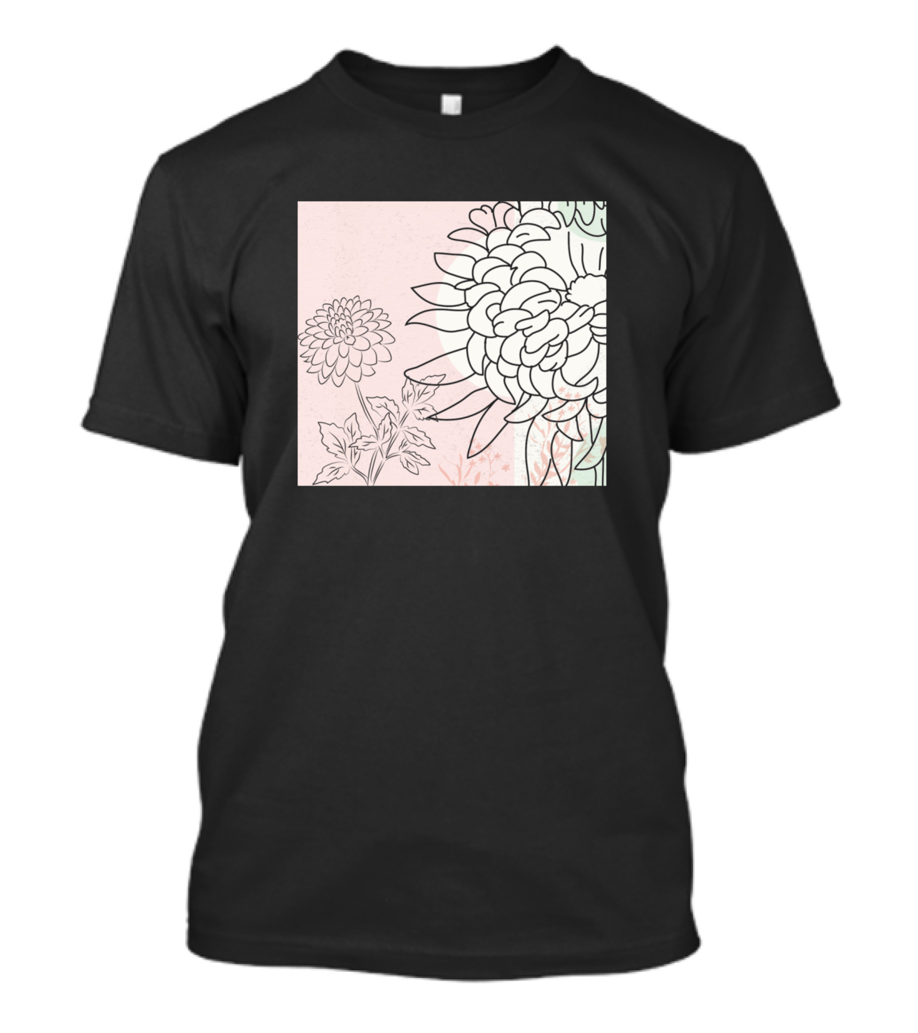 Flowers On A Yellow Background Line Art Floral T-Shirt