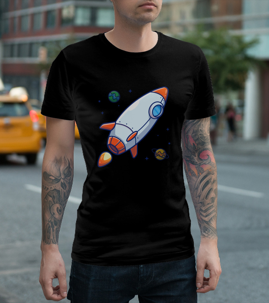 Rocket Space Planets Cartoon Adventure T-Shirt